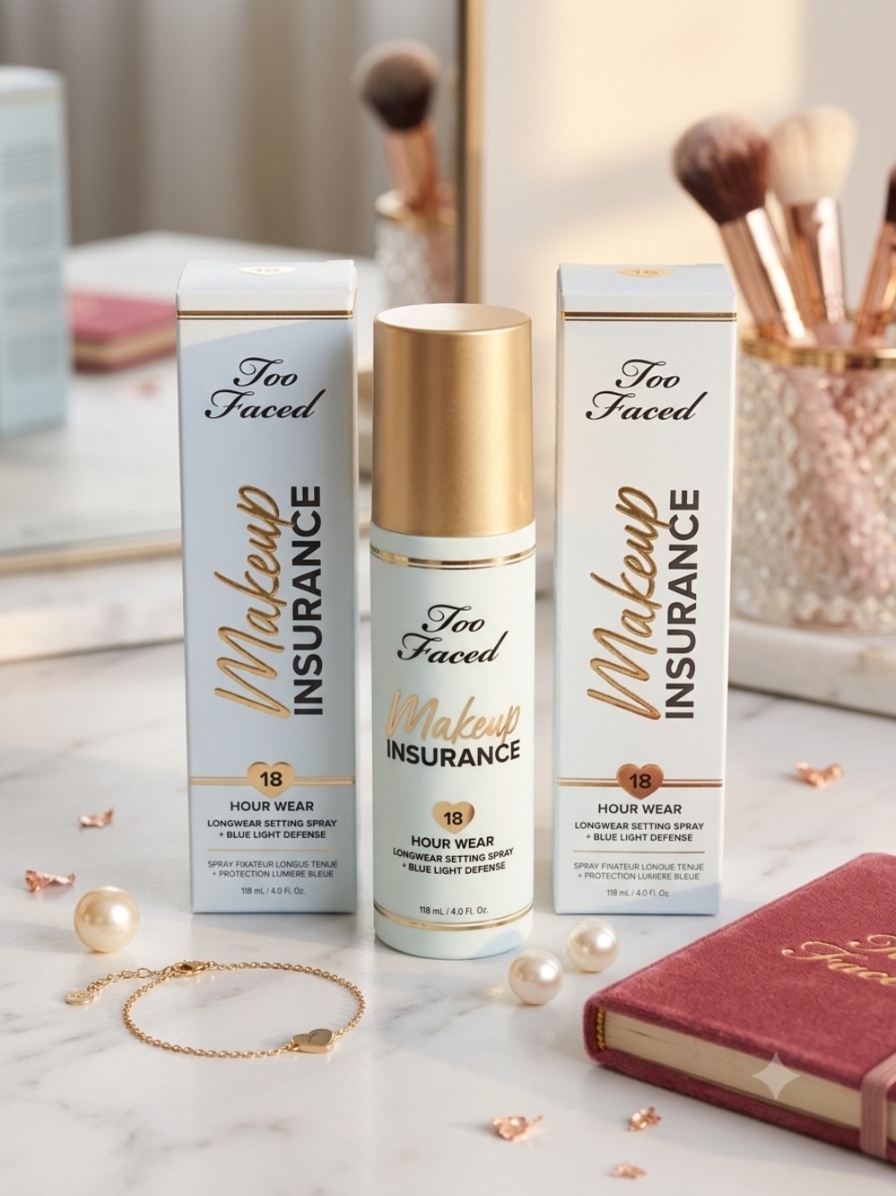 Too Faced Makeup Insurance Longwear Setting Spray — White & Gold